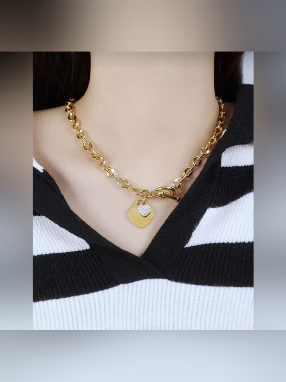Gold Plated Stainless Steel Heart Pendant Necklace